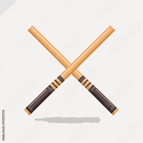 Crossed martial arts sticks with handles