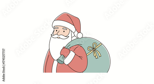 Santa Claus with a bag of gifts ready for Christmas delivery.