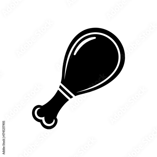 Black Silhouette Chicken Drumstick Icon – Fried Chicken Leg Symbol, Minimal Fast Food Vector Design