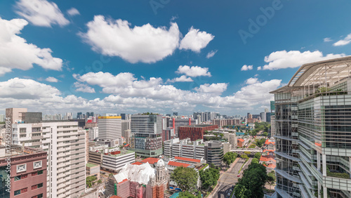 Photography Singapore skyline with Victoria street and National Library aerial timelapse