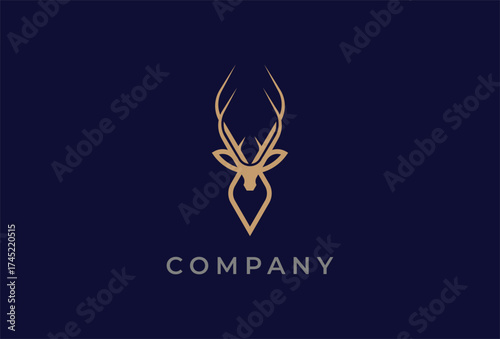 Deer Logo, Minimal deer head  logo design, vector illustration