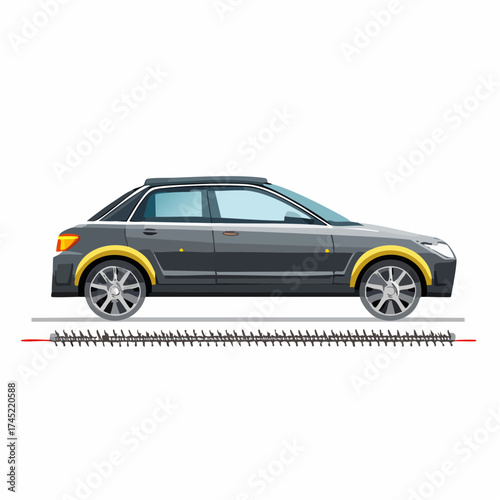 dark car on spike strip