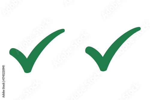 Two green check marks side by side indicating approval or completion on a white background