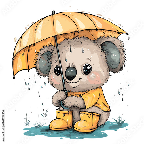 cute koala bear with umbrella childish vector illustration