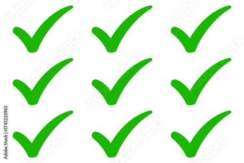 A grid of nine green check marks arranged in a three by three pattern on a white background