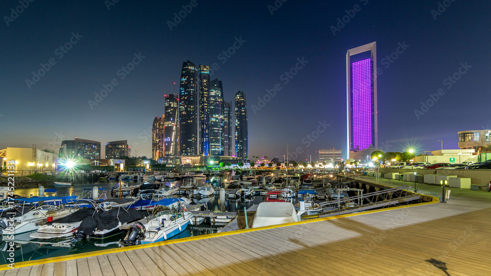 custom made wallpaper toronto digitalAl Bateen marina Abu Dhabi day to night timelapse with modern skyscrapers on background