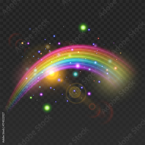 Multi coloured rainbow stripes isolated on dark, light effect Vector format