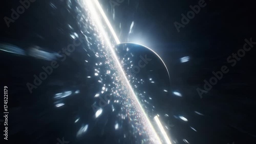 The camera orbits Saturn, focusing on its breathtaking ring system composed of billions of ice particles. Light from the distant Sun refracts through the rings, scattering subtle rainbows of color.