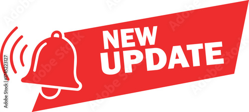Vector art of red banner with a bell icon and text new update