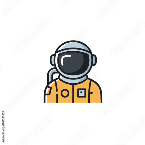 Astronaut in space suit simple flat design cosmic exploration space travel science fiction futuristic isolated on white background.
