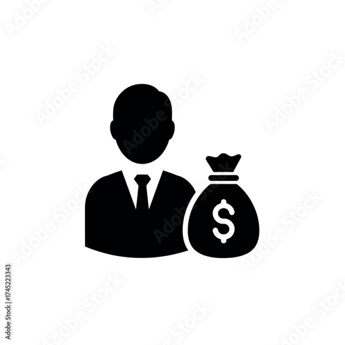 Businessman with Money Bag Icon Financial Success and Investment Concept.