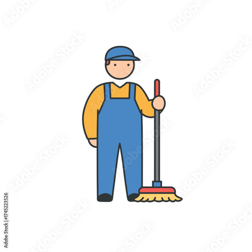 Janitor with Mop Icon Illustration.