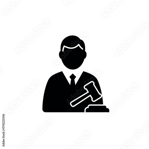 Judge with gavel icon representing legal justice and court.