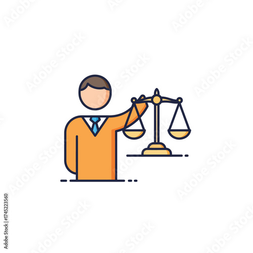 Lawyer holding scales of justice icon illustration.