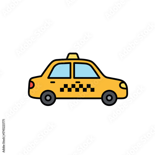 Yellow Taxi Car Icon Isolated on White Background Simple Flat Design Style.