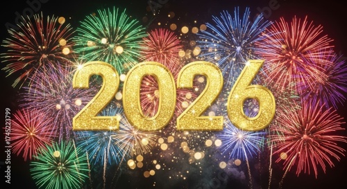 Wallpaper Mural Golden 2026 year number amidst vibrant fireworks display Torontodigital.ca