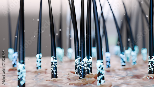 Treatment against Dandruff, Serum nourish, Dermatitis occur, oily hair care. Anti-dandruff, shampoo removes dandruff on hair and scalp, restoring damaged hair and skin, beauty concept, 3d render