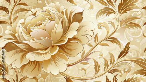 Elegant wallpaper with soft floral patterns in beige and gold tones, luxurious vector texture radiating calm, harmony, and timeless beauty perfect for bedroom or living room design
