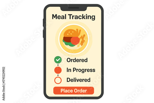 Meal tracking app interface showing order progress for fast food delivery