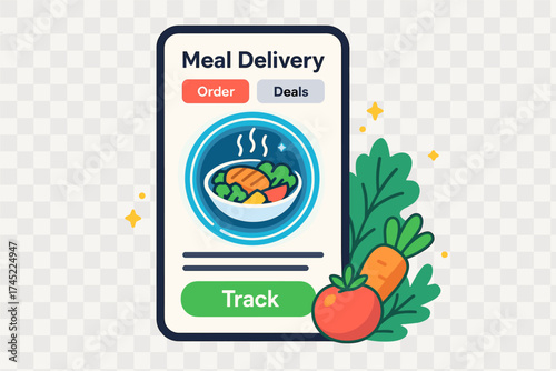 Online meal delivery interface with fresh ingredients and order tracking