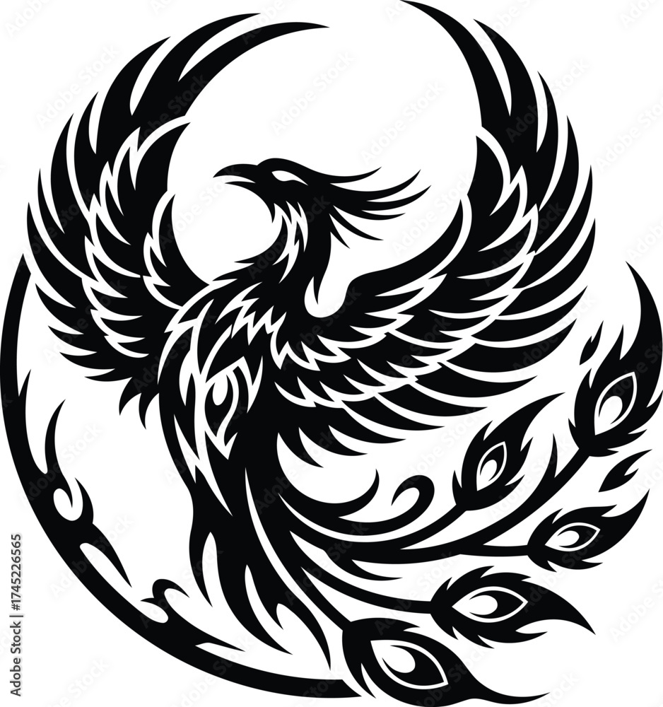 Fototapeta premium Monochrome Phoenix Silhouette Emblem