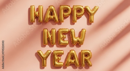 Wallpaper Mural Golden balloons spell happy new year on a pink background Torontodigital.ca