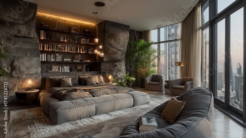 Modern bedroom interior design with city view luxury and comfort