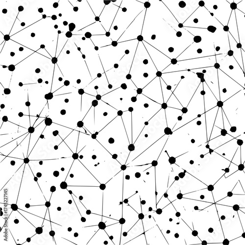 A dense network of black dots connected by thin lines creating a complex interconnected structure pattern
