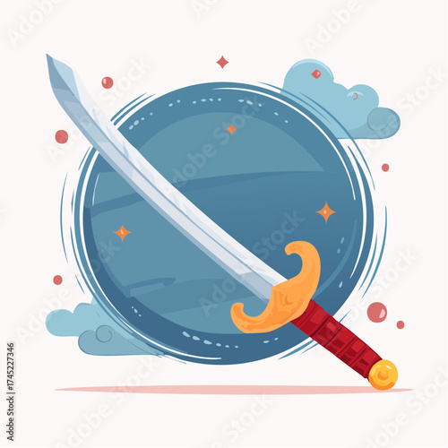 Fantasy sword against cosmic background