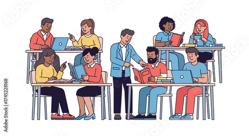 Diverse students in a classroom setting with an instructor.