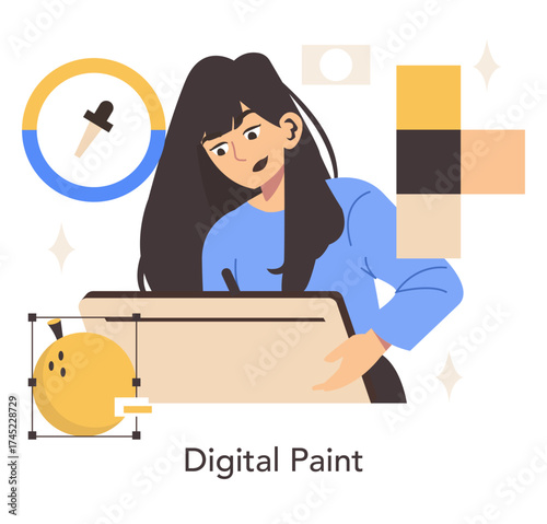 Young Woman Creating Art on Digital Tablet