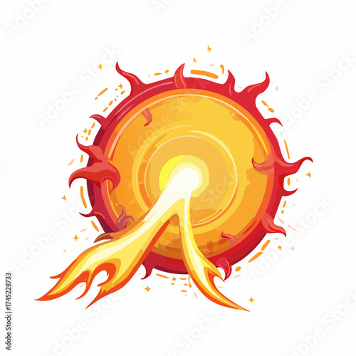 Fiery sun with solar flares and light