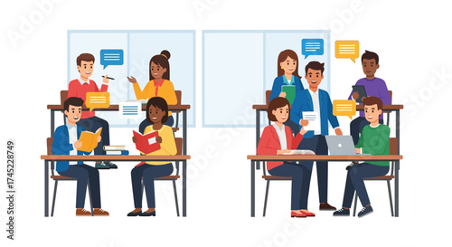 Diverse group of students engaged in classroom learning and discussion.