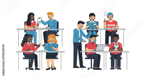 Diverse group of business professionals working collaboratively in an office environment.