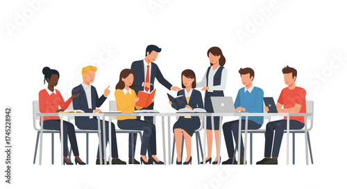 Team members in a business meeting discussing project ideas and strategies.