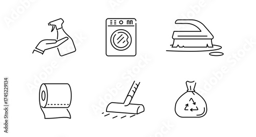 Home cleaning essentials: minimalist line art icons for modern living
