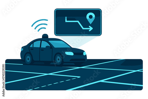 Futuristic taxi navigation interface with neon city map display