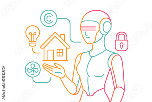 Futuristic neon smart home interface with virtual reality ai technology