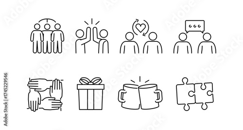 Teamwork and collaboration icons: celebrating unity, support, and communication