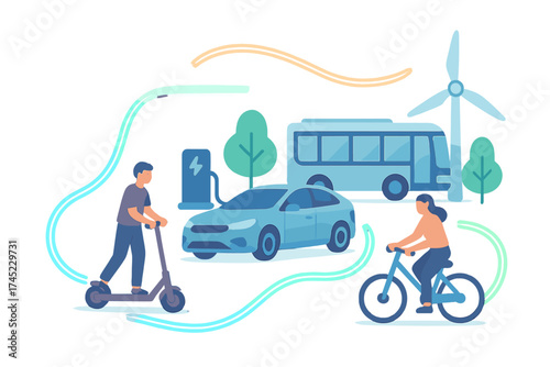 Futuristic urban transportation with electric vehicles in neon lights