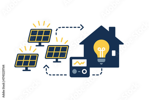 Sustainable energy flow with solar panels powering home