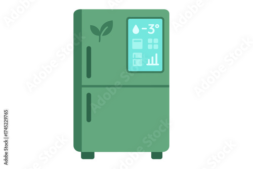 Eco-friendly smart fridge with digital display and green design