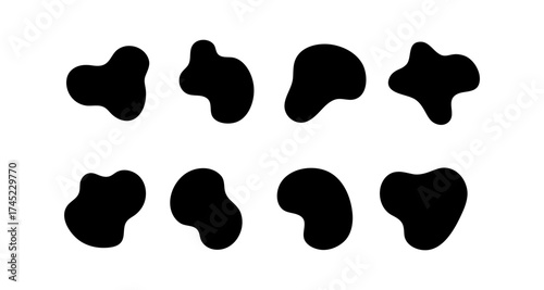 Abstract fluid shapes collection in black silhouette on white background