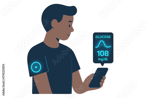 Smart health monitoring wearable showing glucose levels on smartphone display