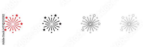 Fire work vector icon, fireworks for party, happy new years, birthday celebration concept vector, silhouette and line art
