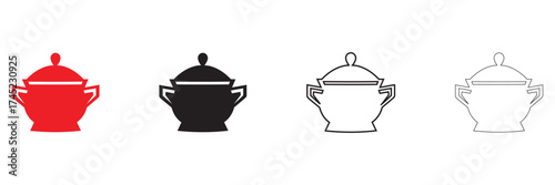 cooking pot vector icon, kitchen utensils food cooking pot vector, silhouette and line art