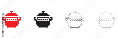 cooking pot vector icon, kitchen utensils food cooking pot vector, silhouette and line art