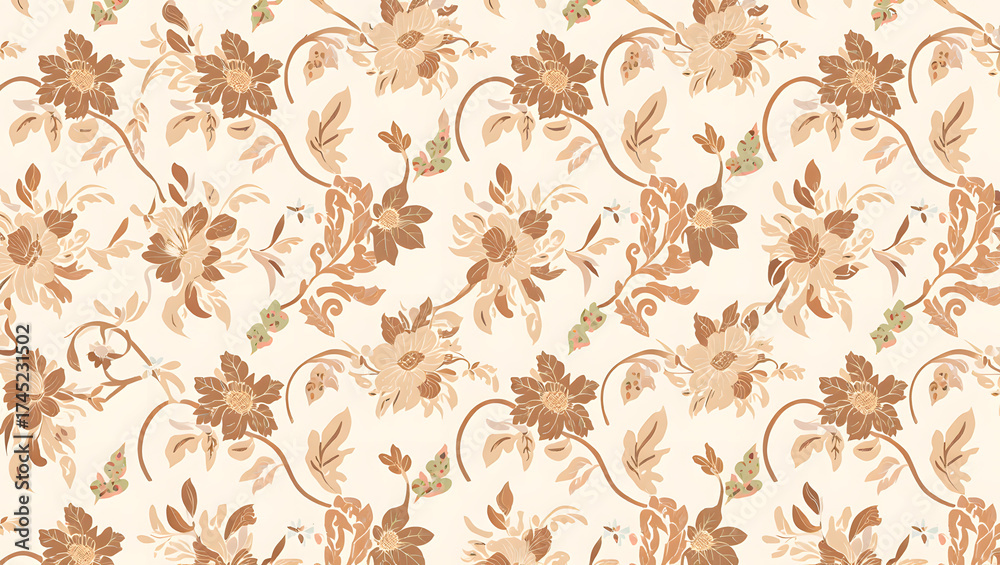 Obraz premium Ornate Floral Background Pattern In Neutral Brown Colors Detailed Vector Illustration
