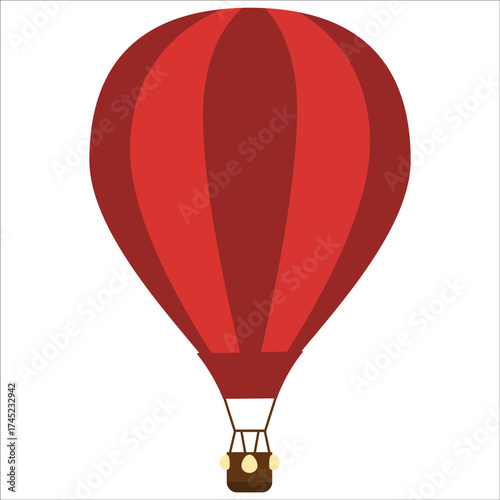 Red hot air balloon flying high, transporting dreams and adventure. Minimalist design for travel and exploration concept.