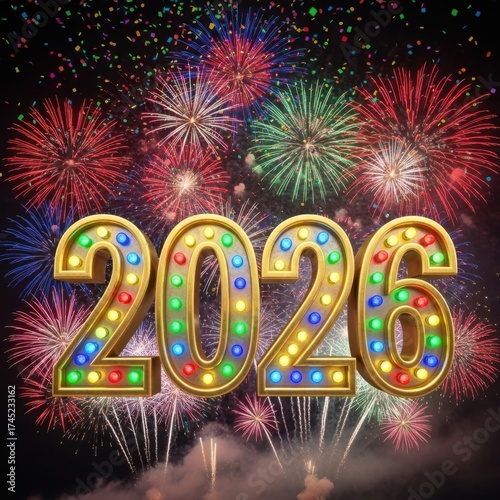 Wallpaper Mural Bright 2026 numerals illuminated against festive fireworks display Torontodigital.ca